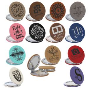 Engraved Leatherette Compact Mirrors