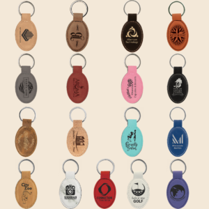 Engraved Leatherette Oval Keychains