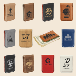 Engraved Leatherette Money Clips