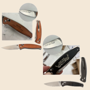 Engraved Bison River Button Lock Knives