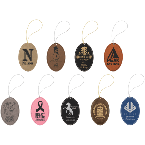 Engraved Leatherette Oval Ornaments