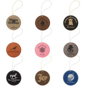 Engraved Leatherette Round Ornaments