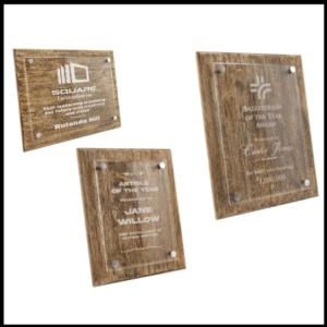 Engraved Barnwood Floating Glass Plaques