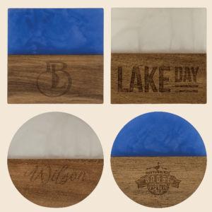 4" Engraved Acacia and Resin Coasters